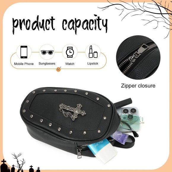 Gothic Coffin Backpack Purse Womens Mini Halloween Shoulder Bag Crossbody - Picture 4 of 7